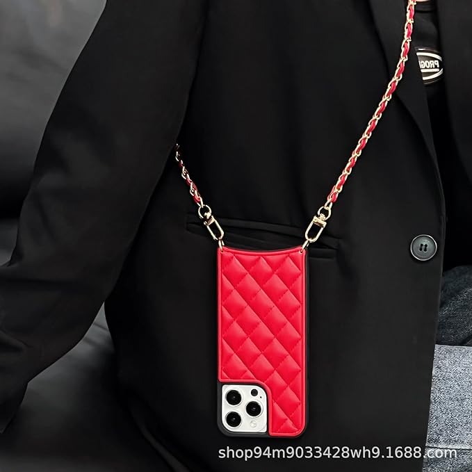 Phone Crossbody Chain Cell Phone Lanyard,Universal Leather+Metal Shouder Strap with Phone Tether Patches (M)