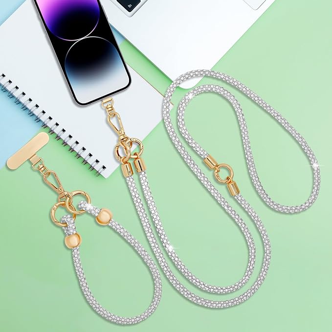 Crystal Phone Strap Crossbody and Wrist Lanyard, Anti Theft Layered & Wrist Strap Cell Phone Neck for Women