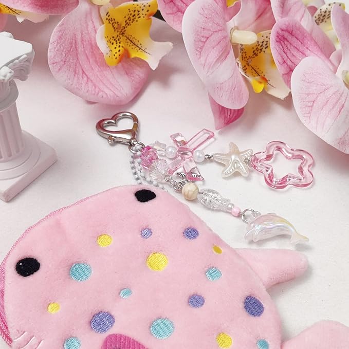 Adorable Whale Shark Coin Purse Keychain,Soft Plush Zipper Coin Purse,Handmade Purse Bag Charm Gift for Women (Pink)