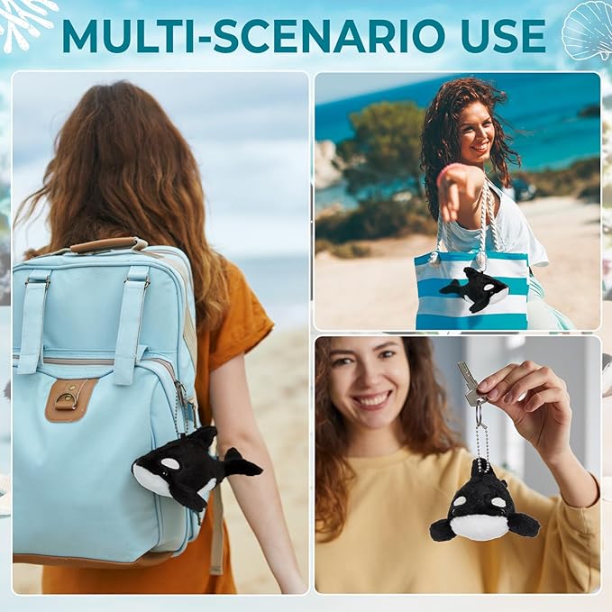 12 Pack Orca Plush Keychains Bag Charm Killer Whale Plush Keyring 5.5 Inches Stuffed Animal Keychains Gifts Backpack Purse Accessories