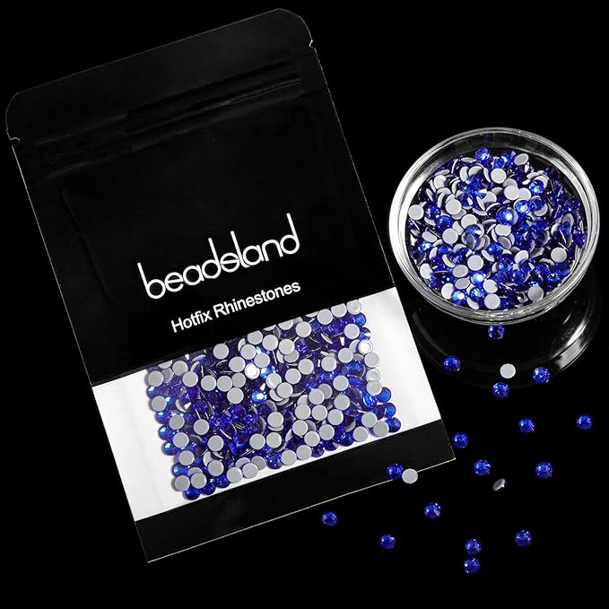 Beadsland Hotfix Rhinestones, 288pcs Flatback Crystal Rhinestones for Crafts Clothes DIY Decorations, Sapphire, SS30, 6.3-6.5mm