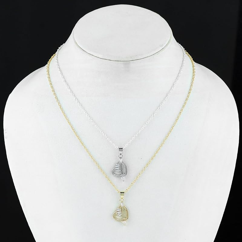 JOR Cross Heart Charm with CZ Pendant Necklace, Love, Feeling Charm, Women Jewelry, Dainty Gold & Silver Plated Combo Chain 18 inch (Pack of 2)