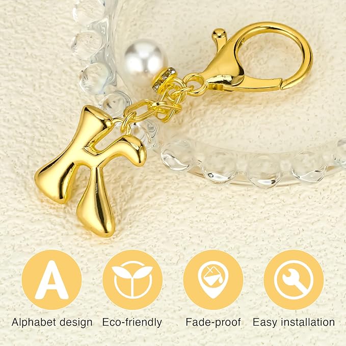 VICKHU Gold Plated Bubble Initial Letter Cute Keychain for Women Car Key Purse Decorative Keyring Handbag Charms Fashion