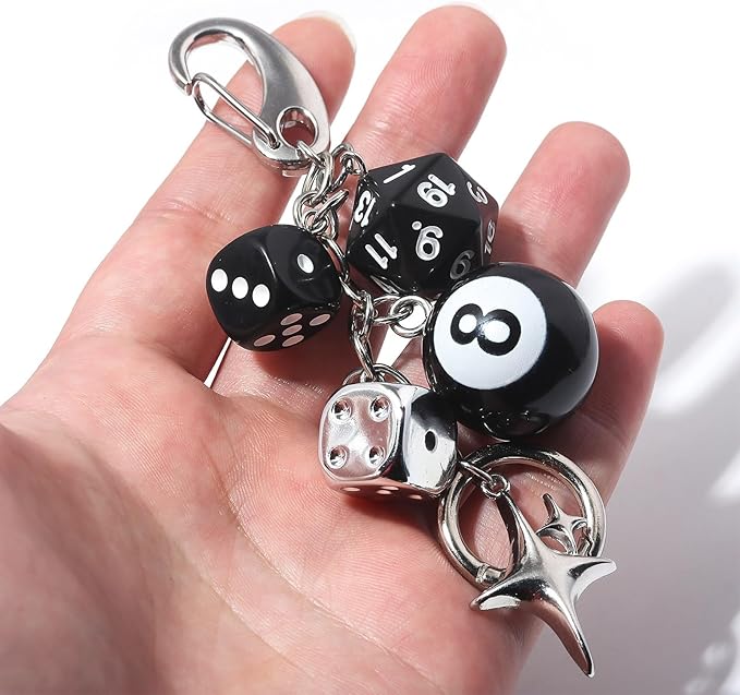 Joyline Y2K Aesthetic 8 Ball Dice Charm Keychain for Women & Men Cute Bag Purse Handbag Accessories