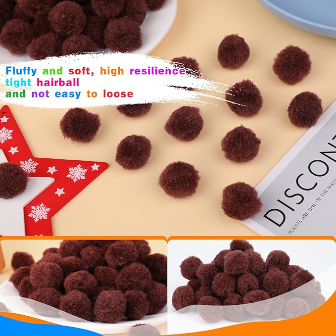 MORFEN 150 Pieces Pom Poms, 1 Inch Dark Brown Craft Pom Poms, Fuzzy Pompom Puff Balls, Small Pom Pom Balls for DIY Arts and Crafts Projects, Home Decorations
