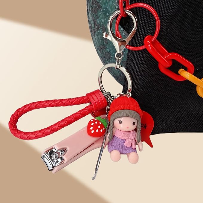 Cute Keychain with Nail Clipper Ear Pick for Women Girls Cute Key Chain Wristlet Cartoon Keychain Lanyard