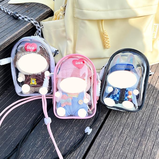 Clear Figure Display Bag with Keychain and Lanyard, Protective Doll Case, 18.5cm/7.28in Crossbody Doll Storage Bag