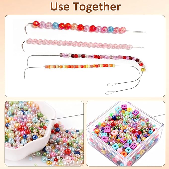 4 Pack Stainless Steel Beading Needles Set - Big Eye,Curved & Clip - Style,5.3-6.7 Inches,Ideal for Jewelry Making Like Bracelets & Necklaces