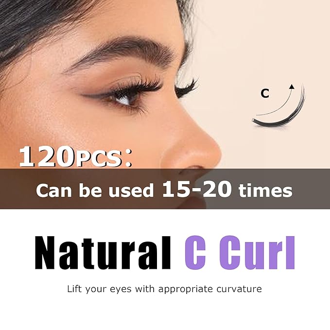 GAQQI Lash Clusters, Eyelash Clusters 120PCS C Curl Individual Lashes, Wispy Cluster Eyelash Extension 12mm Only, Natural Looking Cluster Lashes (GQ15, C Curl, 12mm)