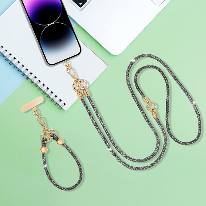 Crystal Phone Strap Crossbody and Wrist Lanyard, Anti Theft Layered & Wrist Strap Cell Phone Neck for Women