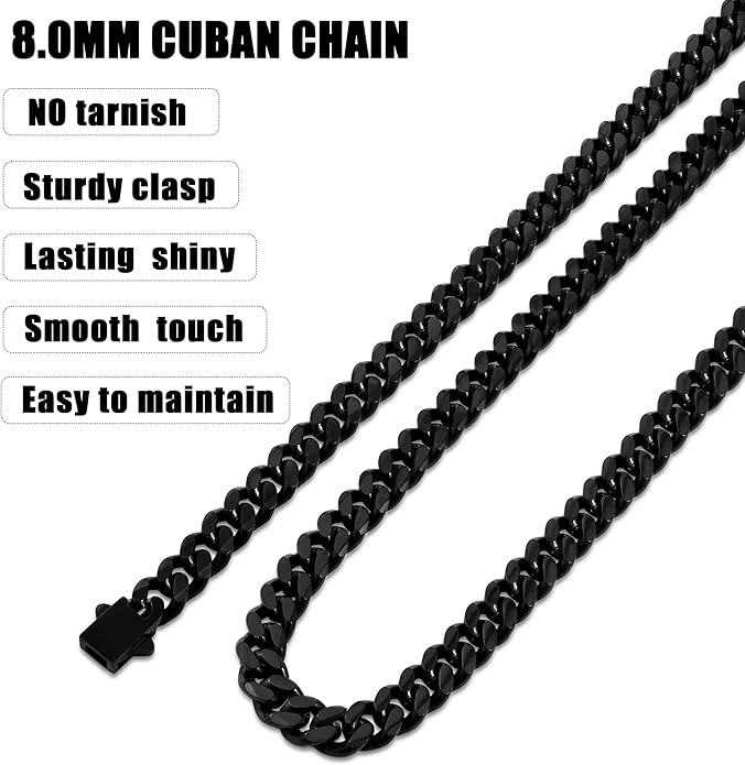 Fiusem 3.5mm Cuban Link Chains for Men, Silver Tone/Black/14K Gold Plated Stainless Steel Necklace Chain, Mens Necklace 16, 18, 20, 22, 24, 26, 28 Inch