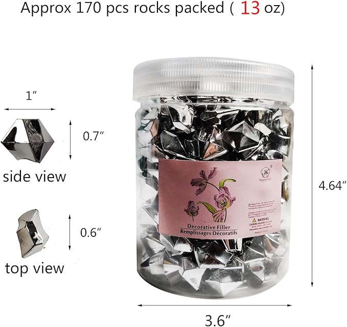 HappyFiller Christmas Decorations Home Accents,Silver Fake Ice Rocks Cubes Acrylic Gems Treasure Gemstones for Vase Fillers,Wedding Centerpieces Table Scatters,DIY Resin Arts Crafts,13 OZ