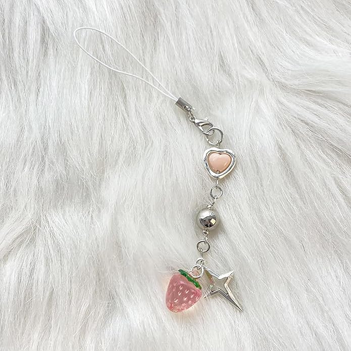 1-4PCS Cute Phone Charms Aesthetic Y2K Cell Phone Charms Strap Pink Strawberry Butterfly Star PhoneCharm Y2K Accessories for Bag Keychain Airpods Camera Pendants Decor
