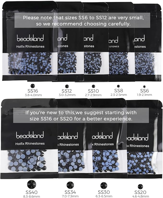 Beadsland Hotfix Rhinestones, 2880pcs Flatback Crystal Rhinestones for Crafts Clothes DIY Decoration, Black, SS10, 2.7-2.9mm