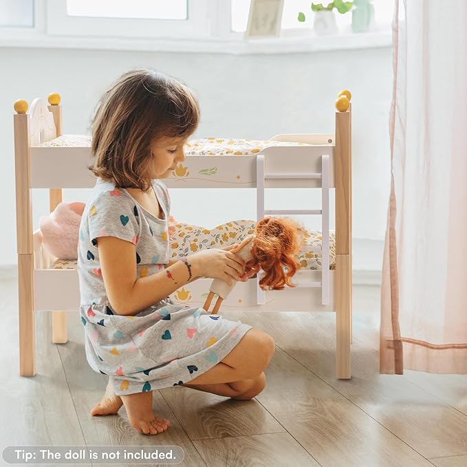 ROBOTIME Baby Doll Bunk Beds, Doll Cribs for 18 inch Dolls, Wooden Doll Beds Cribs fits American Girls (Wood, 2 Pcs Beds)