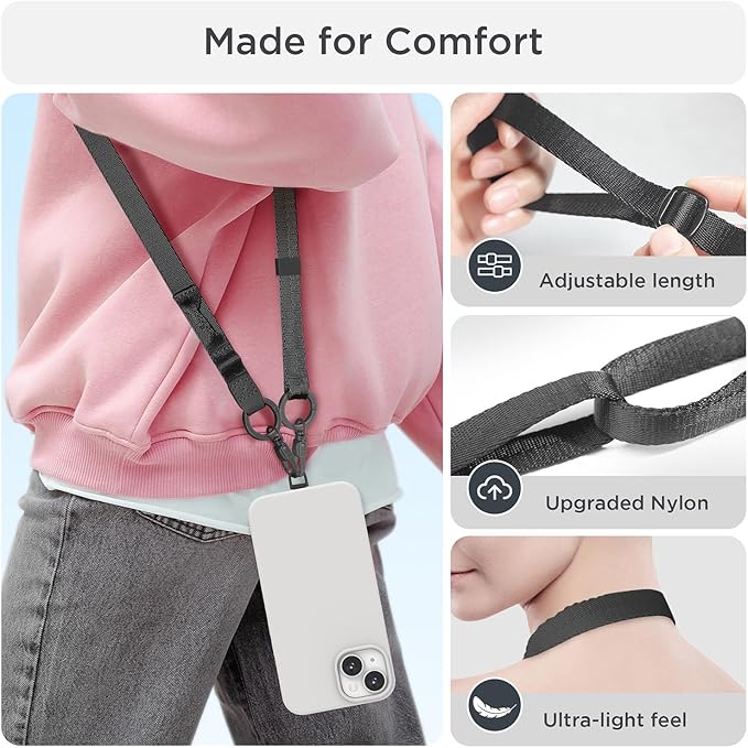Phone Lanyard 2 in 1, Anti Theft Phone Strap Crossbody for Women, Adjustable Phone Wrist Strap