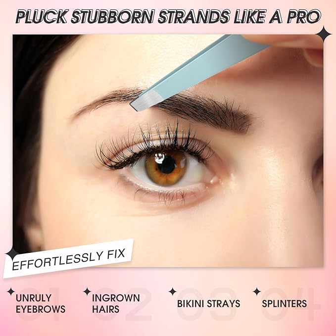 Mudder 12 Pcs Eyebrow Tweezers Set for Facial Hair Stainless Steel Slanted Tip Tweezers in Bulk for Men and Women (Multicolor)