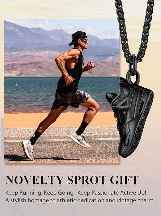 Bestyle Sneaker Shoe Necklace for Men, Chunky Vintage Black Gold Shoe Pendant Cool Cute Sport Jewelry for Brother Husband