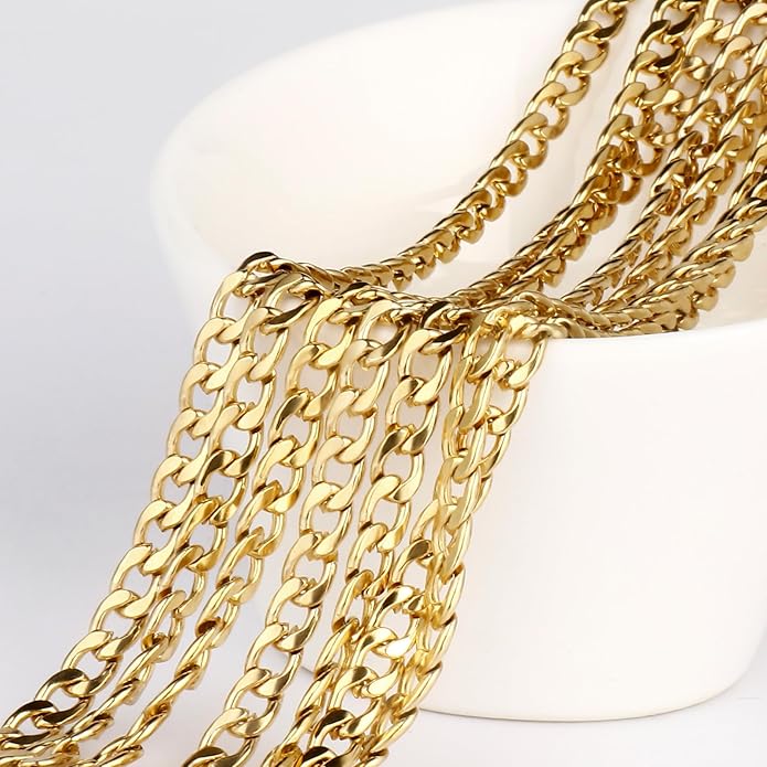 16.5 Ft Stainless Steel Curb Chains, 5mm 6mm 7mm 9mm Cuban Chain Roll Bulk for Jewelry Making