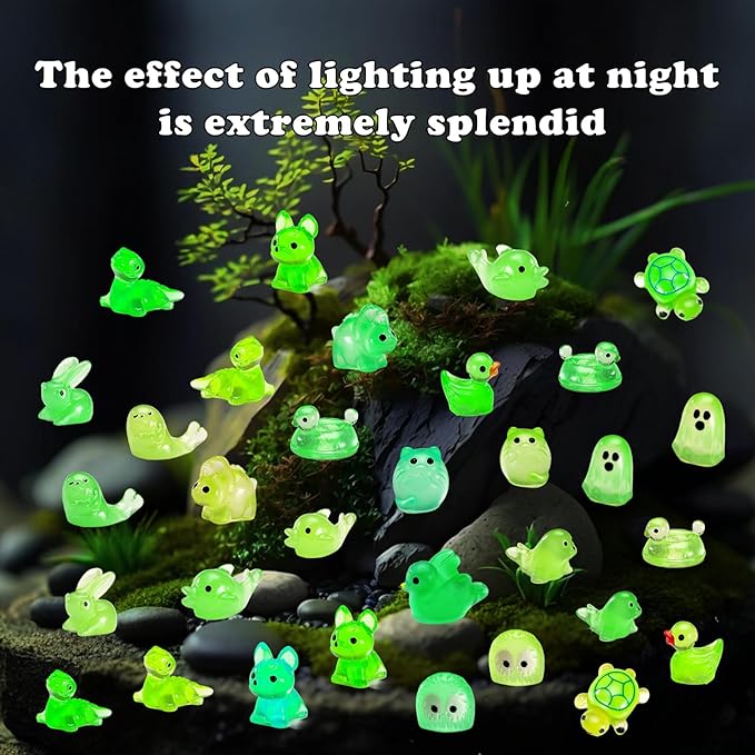 130 Pcs Luminous Mini Resin Animal Tiny Resin Animals Miniature Little Animal Figures Bulk for Micro Fairy Garden Landscape Accessories Dollhouse Decor