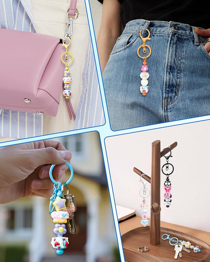 30pcs Beadable Keychains keychain bulk kit cute blank bead keychain strip DIY men's and women's making supplies crafts, jewelry, bag accessories, customized project gifts (Black)