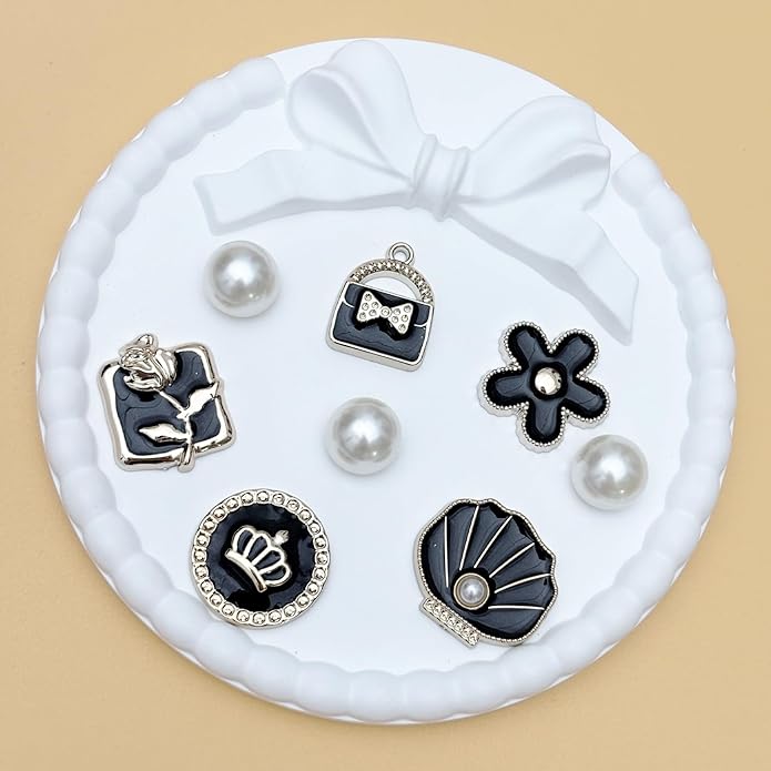 24Pcs Bling Pearl Bow Shoe Charms for Clog Sandals Women, Bear, Flower, Pearl Accessories, DIY Shoe Decoration Charms for Girls