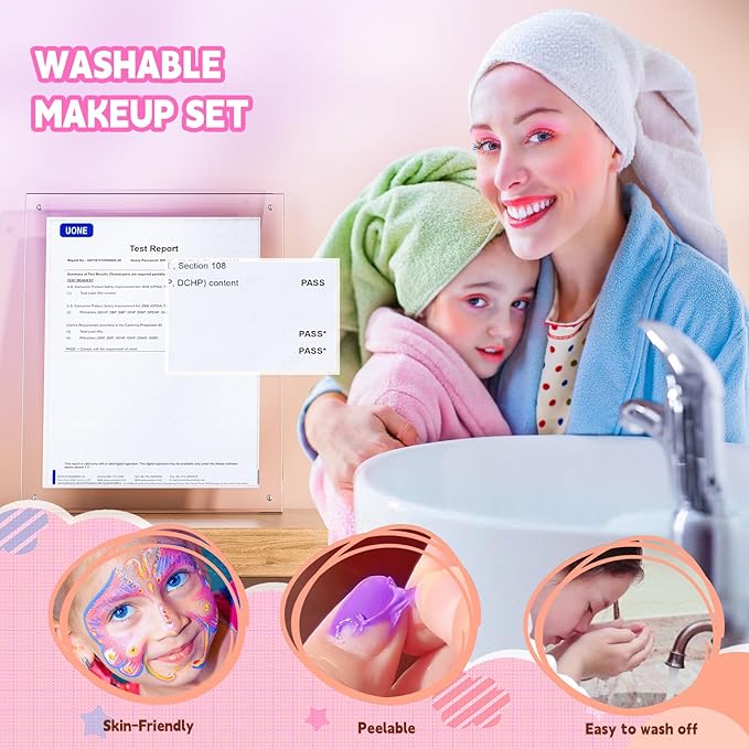 Kids Makeup Kit for Girls - Girls Makeup Kit Toys, Real Washable Cosmetic Set with Storage Case, Kids Play Makeup Set for Christmas Birthday Gift 3 4 5 6 8 10 11 12+ Years Old, Pink