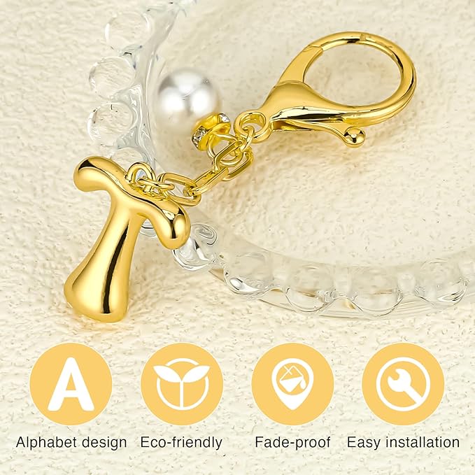 VICKHU Gold Plated Bubble Initial Letter Cute Keychain for Women Car Key Purse Decorative Keyring Handbag Charms Fashion