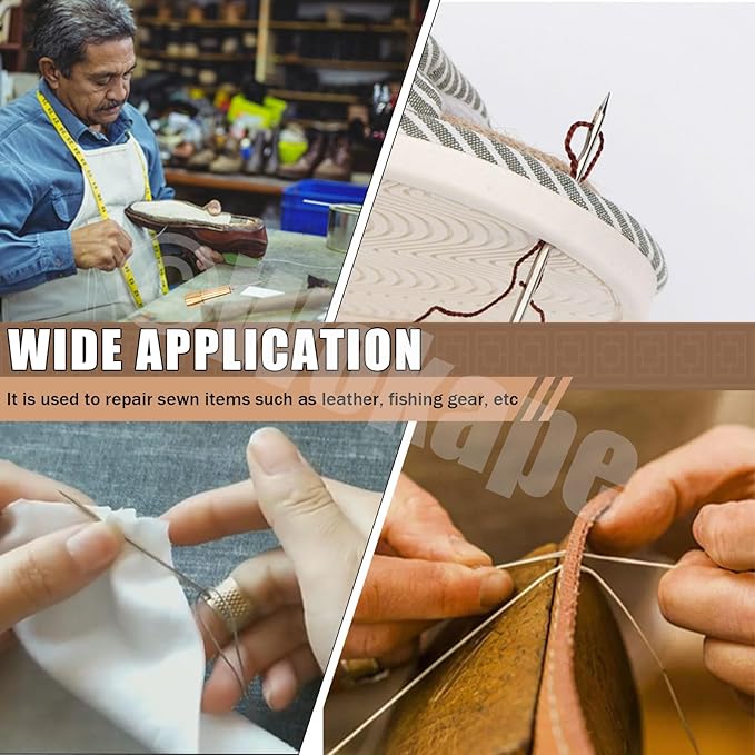 Wokape 19Pcs Canvas Leather Sewing Awl Needles Assortment Kit Contains Straight and Curved Needles, 3 Colors 50m Waxed Nylon Cord Threads with Coils, Copper Handle, Thimbles for DIY, Leather Repair