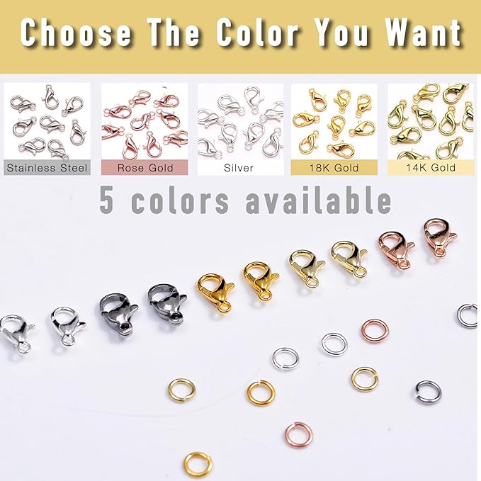 90PCs Fadeless Lobster Claw Clasps & Jump Rings for Jewelry Making, Necklace Bracelet Findings & Supplies (Rose Gold Plated)