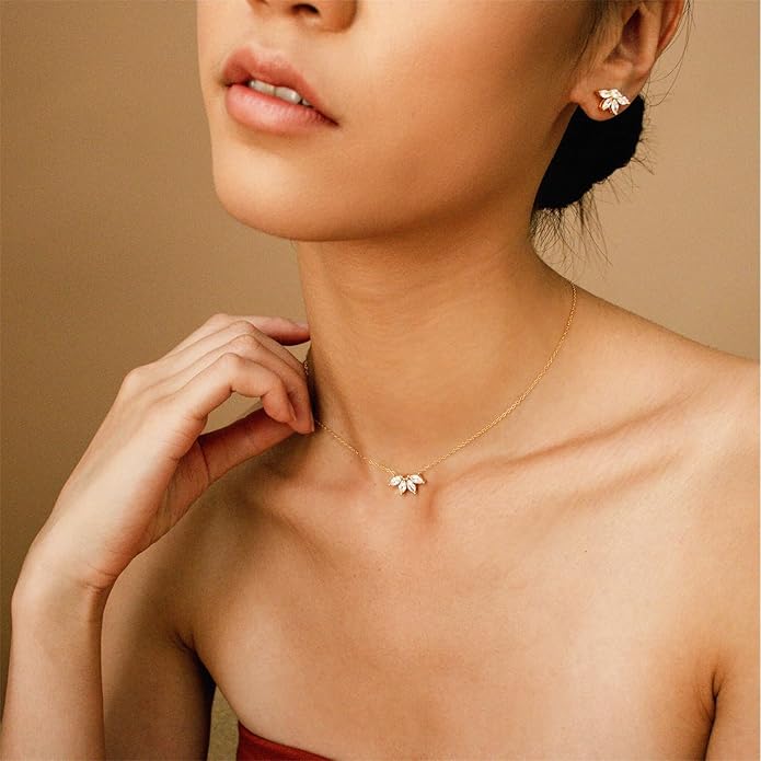 Luxval Diamond Pendant Gold Necklace for Women,Dainty 18k Gold Plated Choker Necklaces Simple Gold Jewelry Gifts for Women Girls