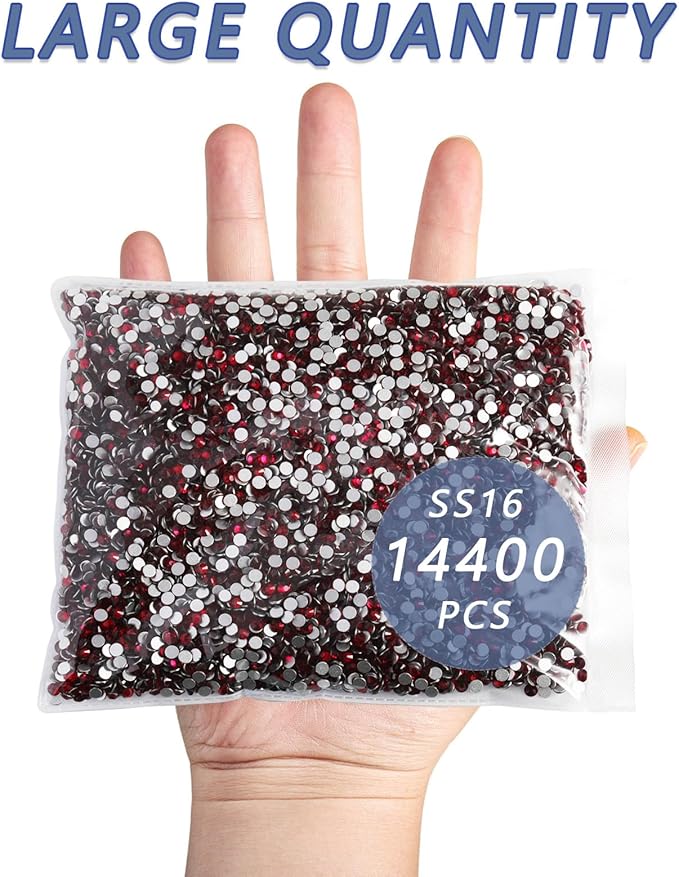 Beadsland Flatback Rhinestones Bulk,14400pcs Red Rhinestones for Nails Crafts Clothes DIY Decoration, Dark Siam, SS16, 3.8-4.0mm