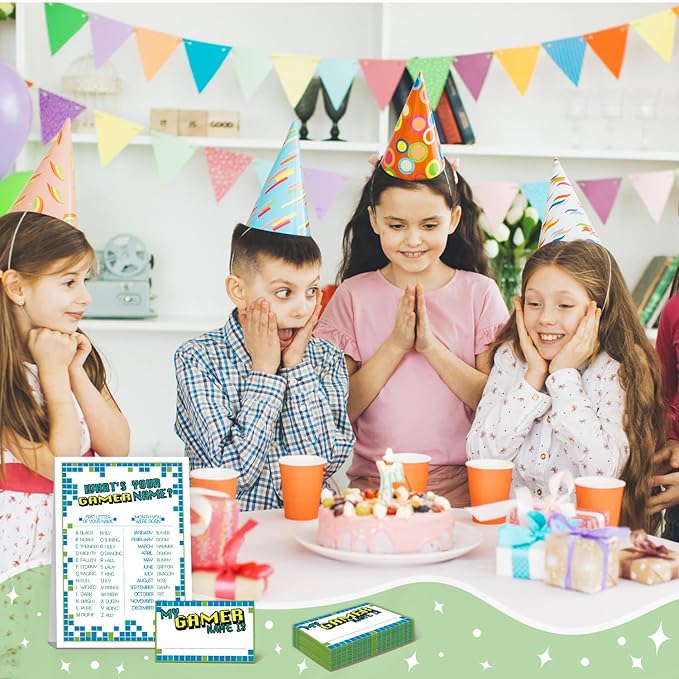 Video Game Birthday Decorations, Games Theme Birthday Party Decoration Sign for Boys Girls,Kids Activity Cards, What's Your Game Name, Activity Decoration Supplies