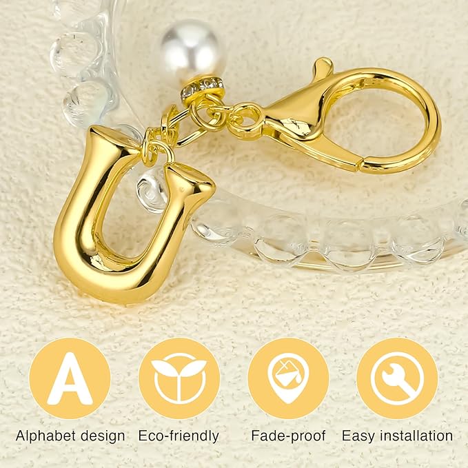 VICKHU Gold Plated Bubble Initial Letter Cute Keychain for Women Car Key Purse Decorative Keyring Handbag Charms Fashion
