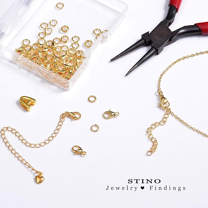 90PCs Fadeless Lobster Claw Clasps (10mm) & Jump Rings for Jewelry Making, Necklace Bracelet Findings & Supplies (18K Gold Plated)