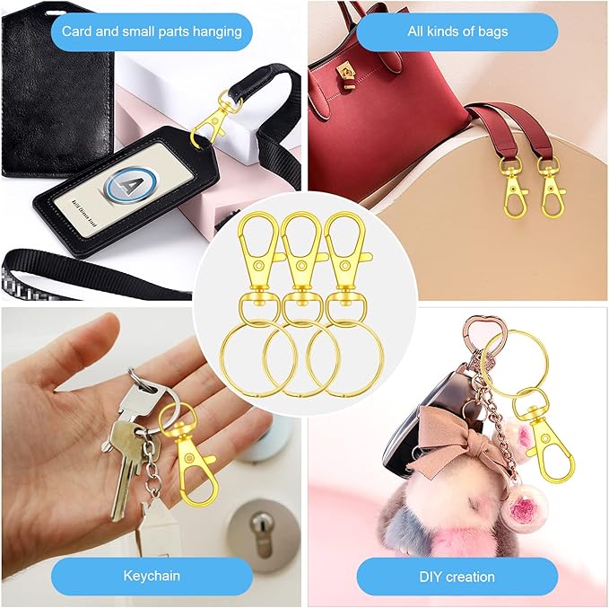 70PCS Swivel Snap Hooks with Key Rings, Metal Lobster Claw Clasp, Keychain Rings for Crafts (Gold, 1.2inch(32mm)