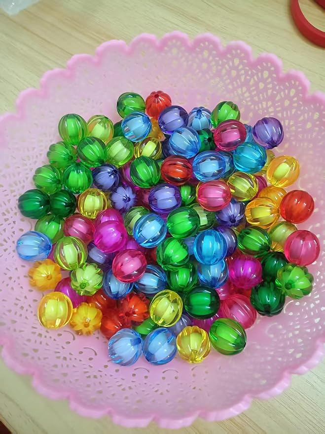 Color Transparent Pumpkin Beads, Acrylic Beads, Used for Making Necklaces, Bracelets, Key Chains and Mobile Phone Pendants for Pen Bags and Jewelry.skrnrhrery (22mm/8.7in45 PCS)