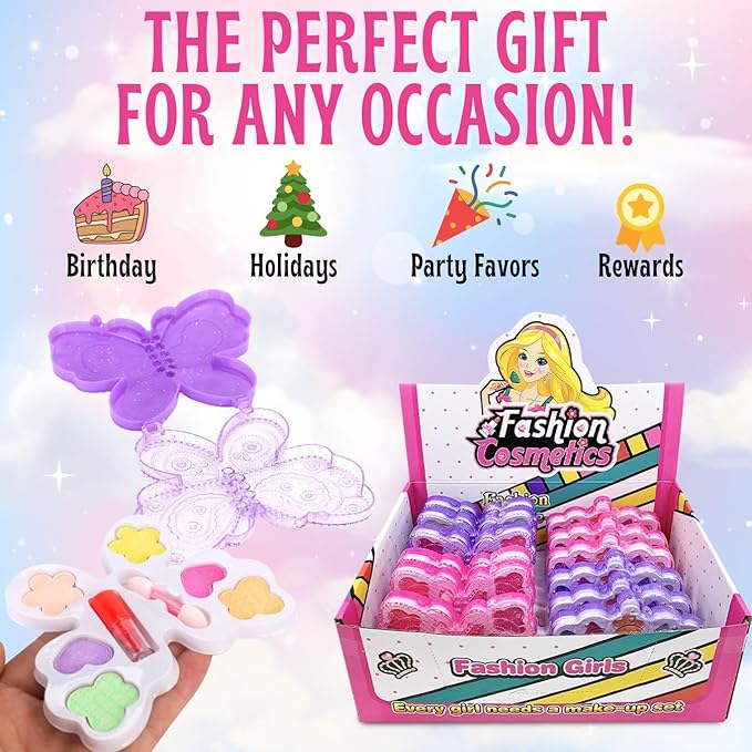 Kids Makeup Kit for Girls – Real Washable Play Cosmetic Set Palette Case, Non-Toxic Pretend Makeup Toys, Perfect Party Favors & Gifts (Palette (12 Pack))
