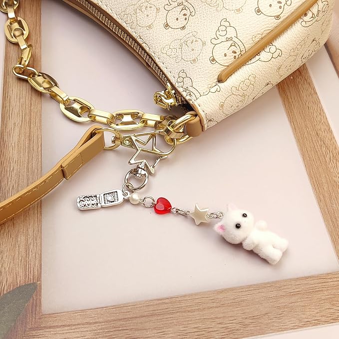 Cute Pink Keychain,Fuzzy Cat Keychain Aesthetic Y2K KeychainStylish KeychainsAccessories