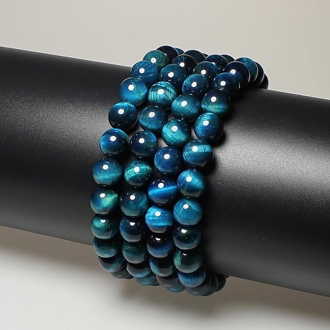 MJDCB Stone Beads 10mm 35pcs Round Sky Blue Tiger's Eye Loose Gemstone Bead Charms for Jewelry Making Bracelet Necklace Earring Pendant