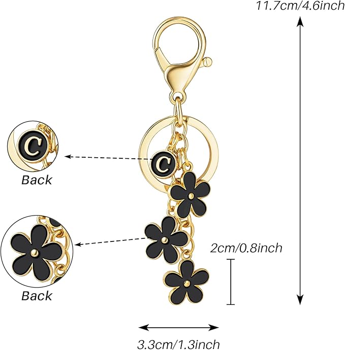 SELOVO Initial Keychain White/Pink/Black Cute Keychain Girl Purse Charms for Handbag Cute Letter Flower Keyring for Backpack
