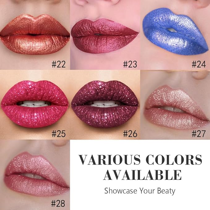 evpct Light Plum Red Metallic Glitter Lip Liner and Lipstick Combo Lip Gloss Stain Set Makeup for Women Long Lasting Waterproof 24, Non Stick Cup Metal Shine Shiny Shimmer Iridescent Liquid Lipstick