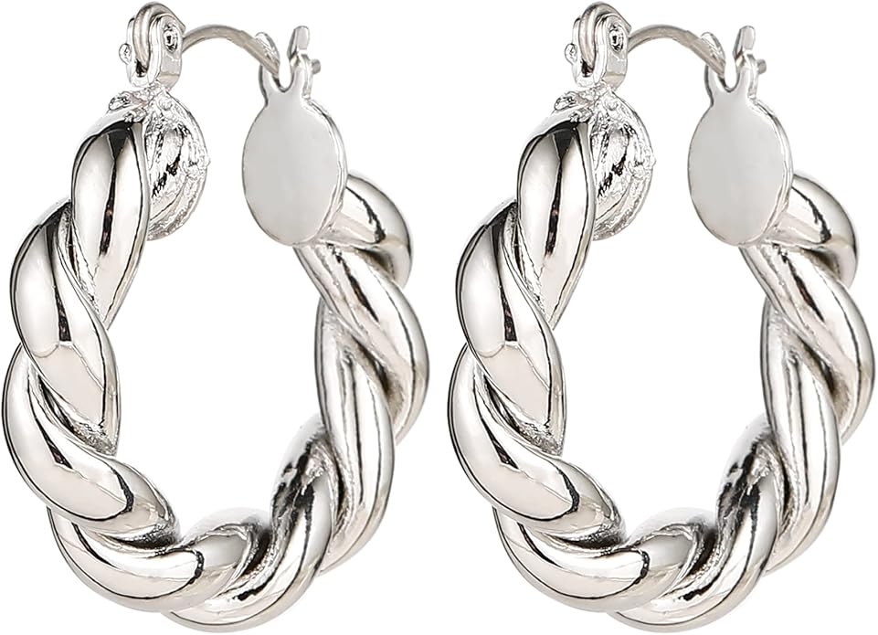 HILXURY Gold Chunky Hoop Earrings Set for Women, 14K Gold Plated Twisted Huggie Hoop Earring Hypoallergenic, Thick Open Hoops Set Lightweight