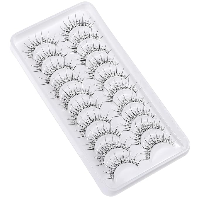 Manga Lashes Natural Look Japanese Anime Lashes Korean Asian Wispy Spiky Lashes with Clear Band Short Fake Eyelash 10 Pairs Pack by outopen
