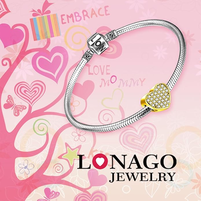 LONAGO 925 Sterling Silver Personalized Photo Charm Fit Compatible for Bracelet Necklace Customized Heart Round Shape Picture Bead
