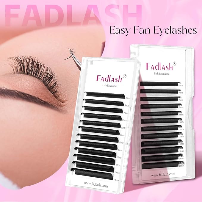 FADLASH Easy Fan Eyelash Extensions 13-16mm Mixed Tray Self Fanning Volume Lash Extensions 0.03-0.10 Rapid Blooming Lash Extensions (0.07-D, 13-16mm Mix)