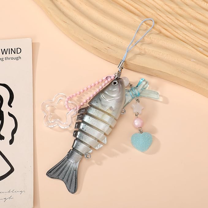 Fish Keychains Funny Fishing Keychains for Fisherman Cute Y2K Phone Charms Bag Charms Purse Accessories