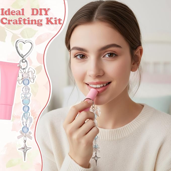 VioraWhite Lip Gloss Charm Kit Lip Gloss Keychain Making Kit Including Assorted Charms Keychain Clips Extender Chain(855 Pcs,Mixed Style)