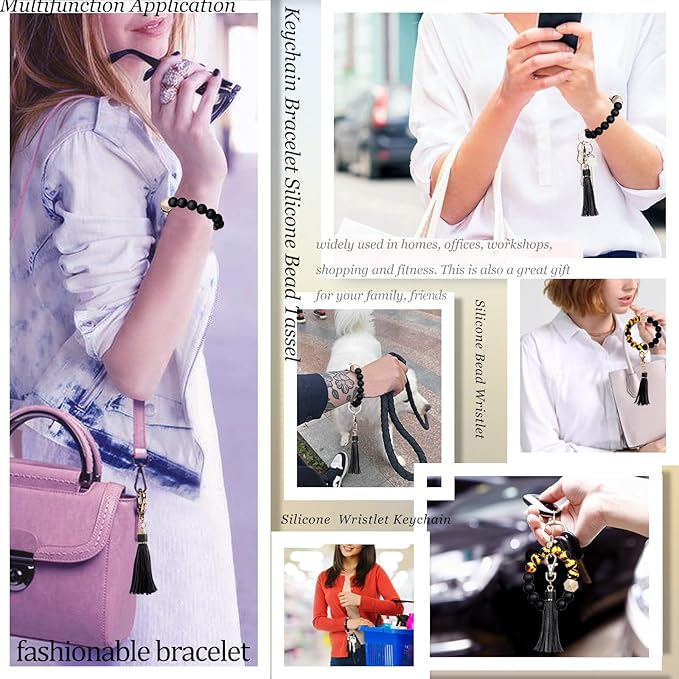BIHRTC Key Ring Bracelet Car Keychain Holder Wristlet Silicone Women Beaded Bangle Chains