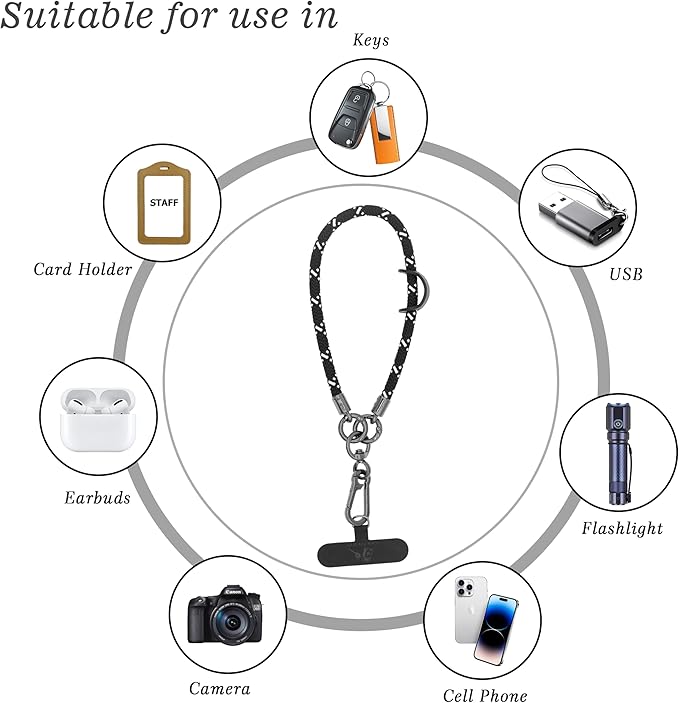 Cell Phone Wrist Strap Phone Lanyard Wrist Phone Wristlet Lanyard Hand Wristlet Strap (White on Black)